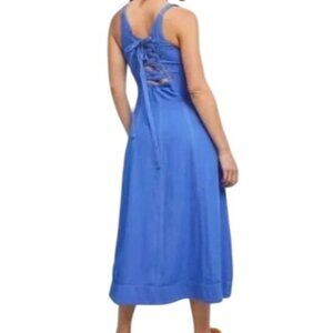 Maeve By Anthropologie Womens Blue Sleeveless Lace-Up Back Blue Lined Maxi Dress